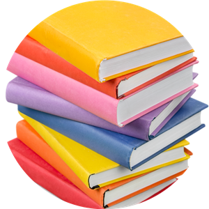 stack of colorful books